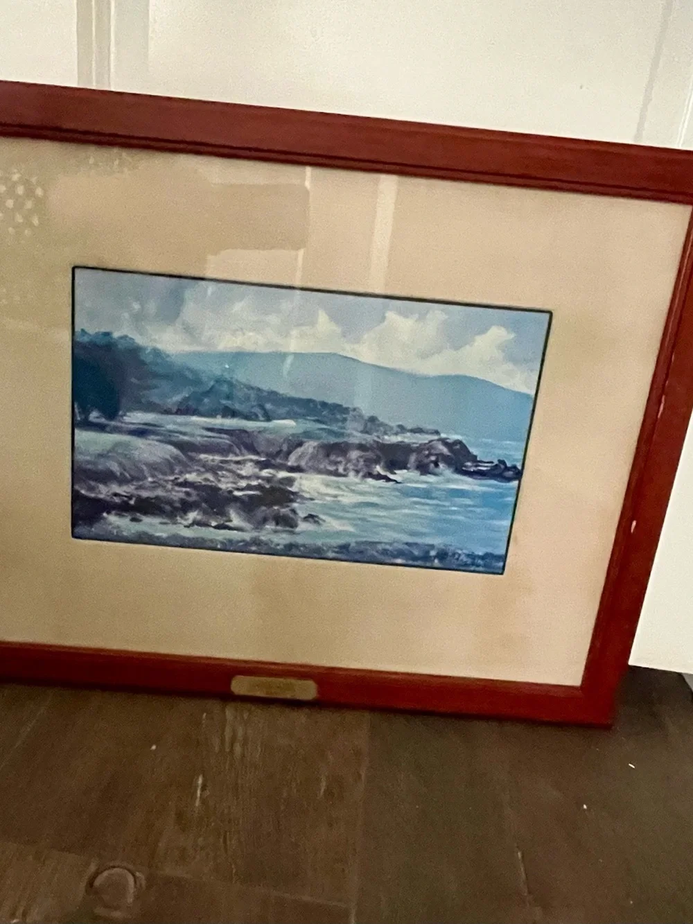 Framed Costal Landscape Print Pebble Beach California In Wood Frame 15/20 Inches